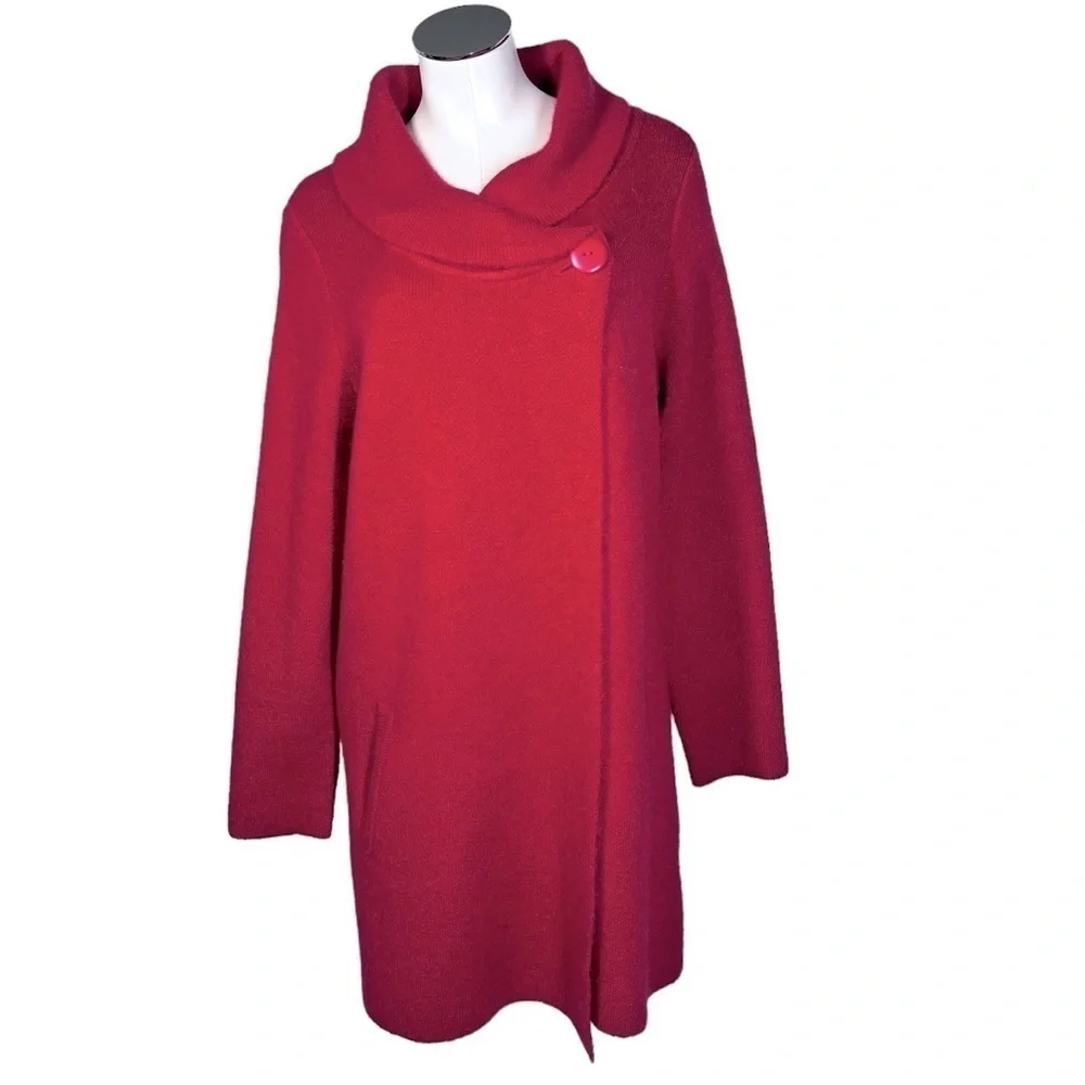ADRIENNE VITTANINI Red Open Front Shawl Neckline Cardigan Sweater Jacket Size XL